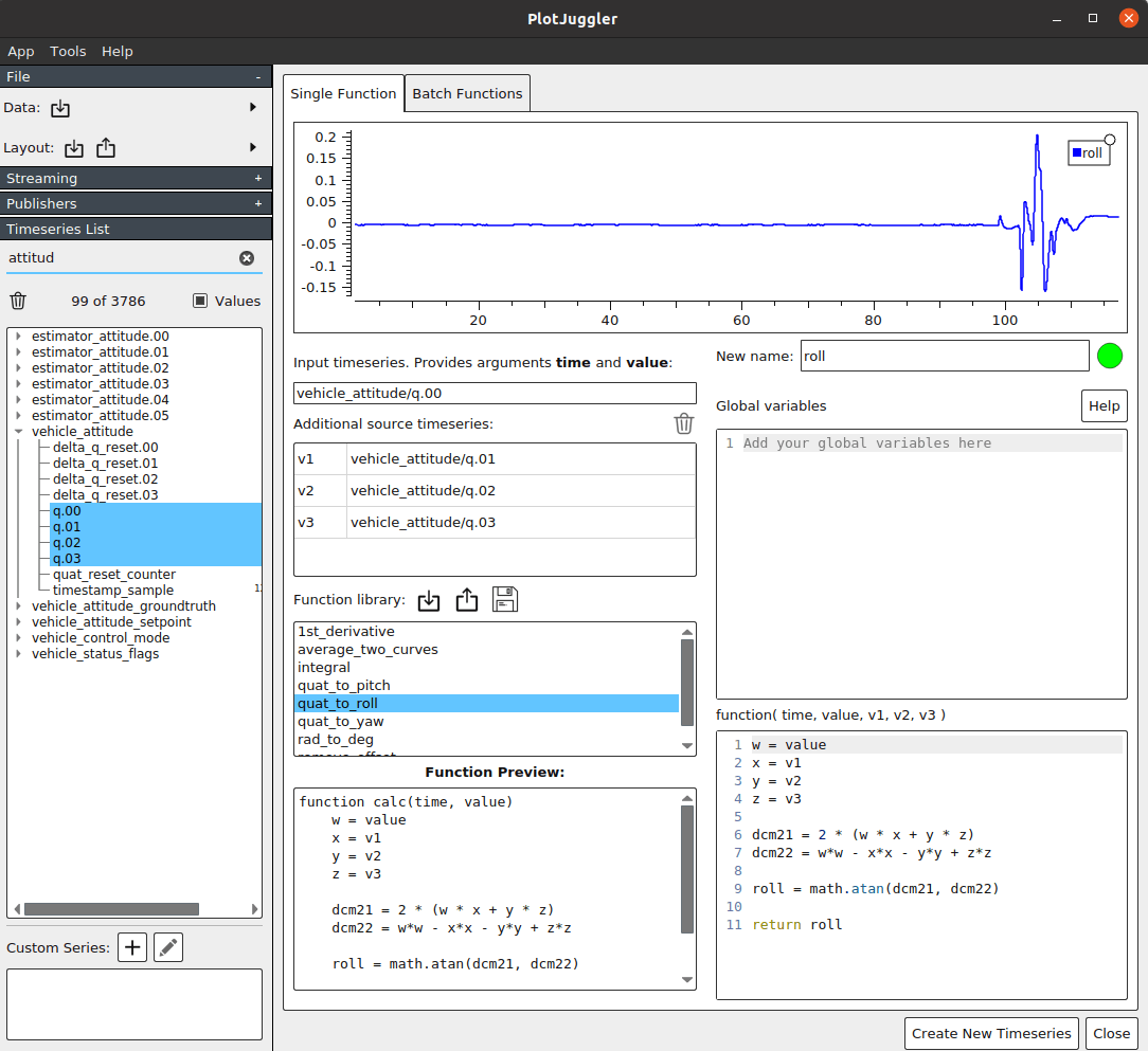 Quaternion to Roll using Lua script