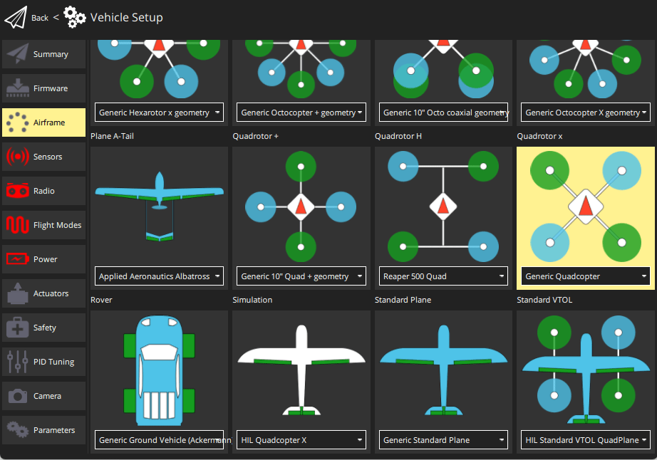 QGroundControl - Select Generic Quadcopter