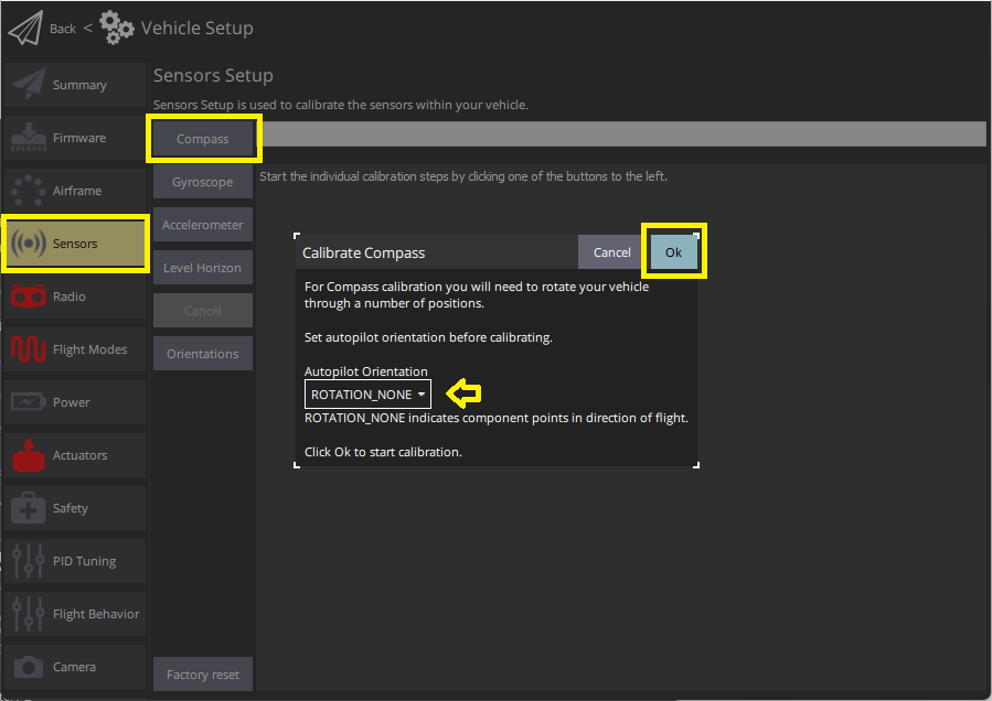 Select Compass calibration PX4